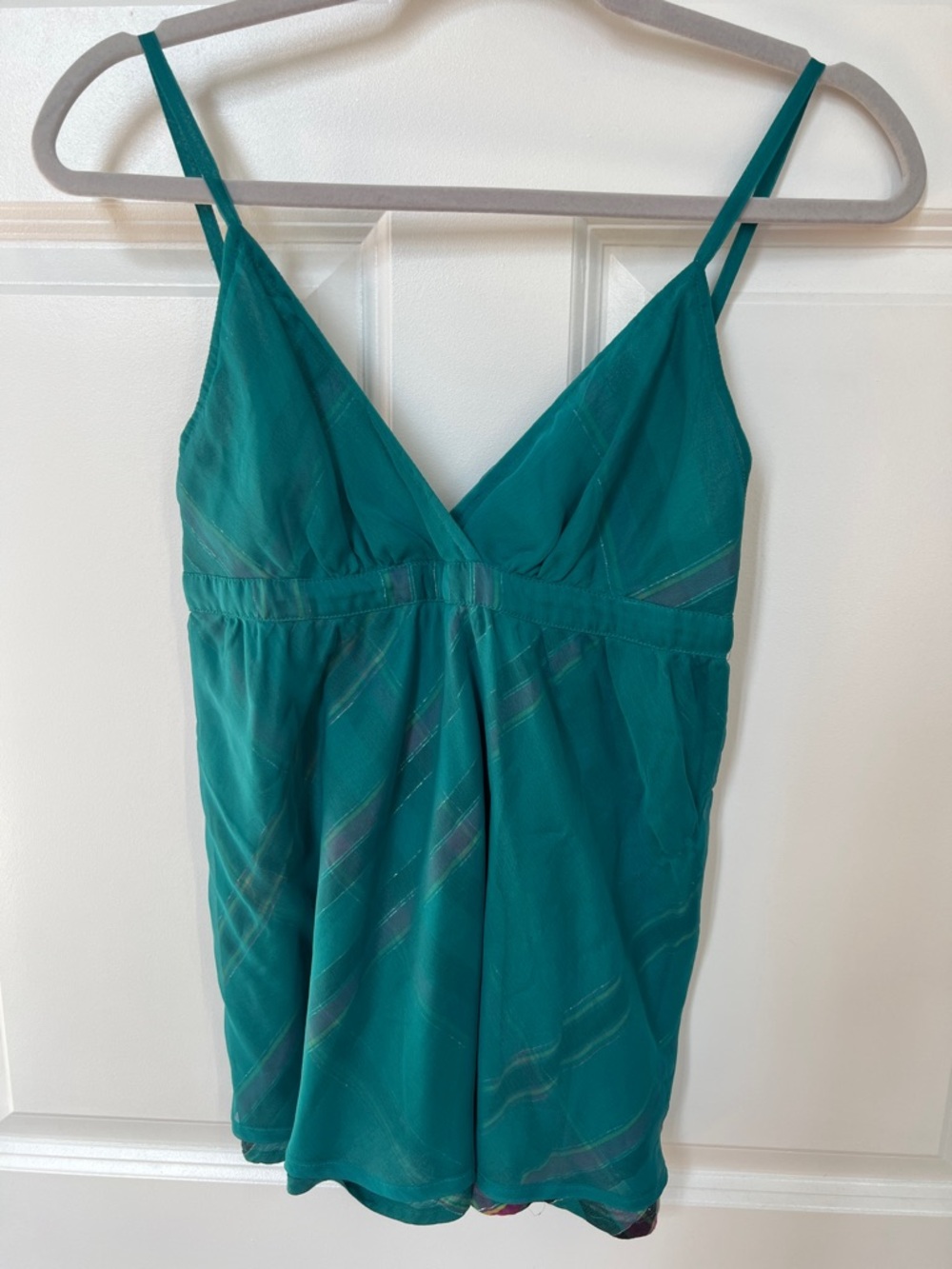 Hurley Teal V-Neck Camisole Top with Sheer Overlay
